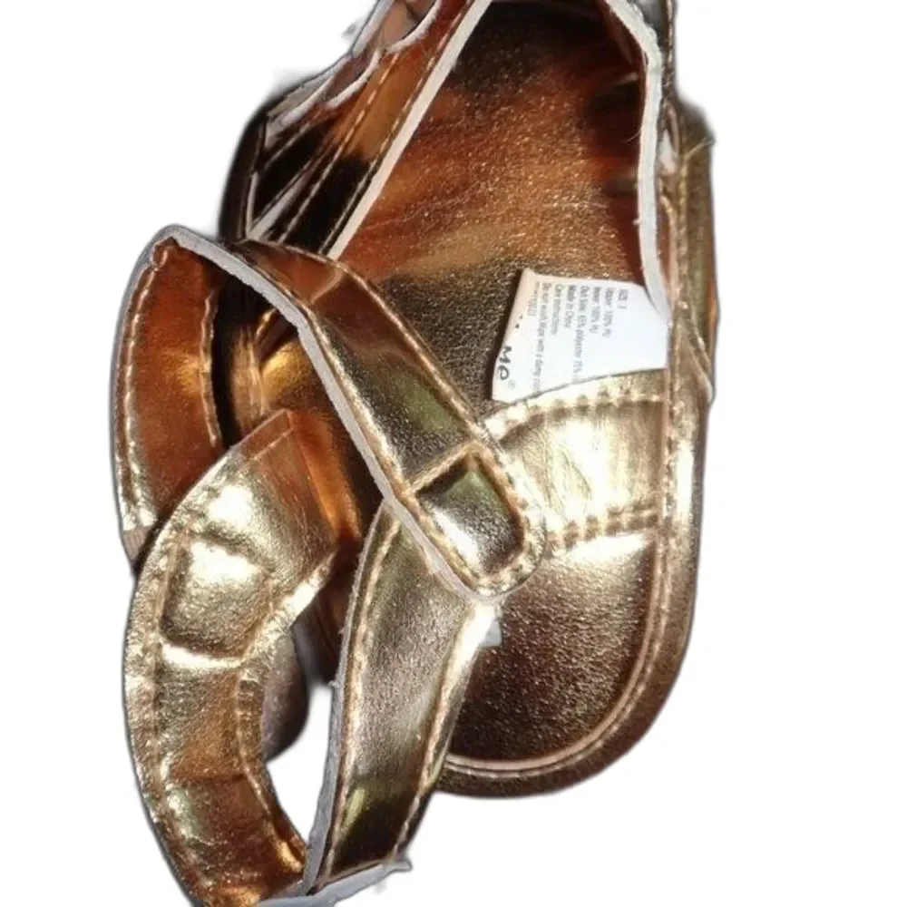 Little Me Baby Girl Sandals Sz 3 Infant Gold Straps Flower Rhinestone NEW